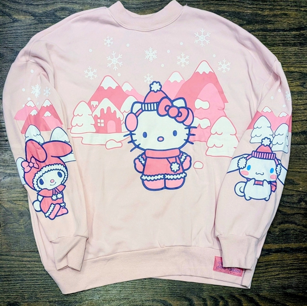 New Small Pink Hello Kitty Christmas Winter Snow Sweatshirt